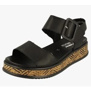 Rieker Womens Revolution Wedge Sandal Black Sz 42 Us 10.5 Leather